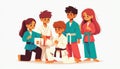 Kids from diverse cultures practicing martial arts together, promoting discipline and teamwork, flat vector design Royalty Free Stock Photo