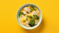 Stylish Fish Head Noodle Soup On Yellow Background Royalty Free Stock Photo