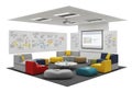 Modern collaborative learning space with interactive whiteboards and comfortable seating arrangements Royalty Free Stock Photo