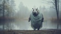 Vibrant Floating Hippopotamus In Monotone Forest Hasselblad Photoshoot Royalty Free Stock Photo