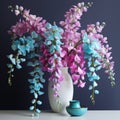 Teal And Pink Wisteria Arrangement With 3d Effect