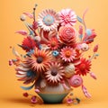 Vibrant Floral Arrangement in Ornate Vase - Modern Artistry Generative AI