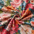 Vibrant Floral Fabric with Pink and Red Roses Royalty Free Stock Photo