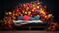 Vibrant Floral Sofa: A Mannerism Bed Of Roses In Hyperrealistic Style