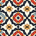 Colorful floral tile pattern. AI Generated Royalty Free Stock Photo