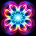 Vibrant Neon Flower With Rainbow: Abstract Digital Art