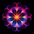 Vibrant Neon Mandala Design: Abstract Symmetrical Pattern On Dark Background Royalty Free Stock Photo