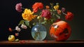 Vibrant Flower Vase With Meticulous Photorealistic Still Life