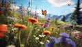 Vibrant flowers bloom in a tranquil meadow generated by AI