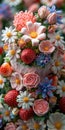 Vibrant Flowers and Fresh Strawberries Close Up Royalty Free Stock Photo