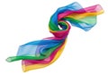Vibrant flowing silk scarf in rainbow colors creating a dynamic swirl of joy and creativity Royalty Free Stock Photo