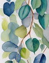 Vibrant Foliage: A Colorful Watercolor Painting of a Leafy Branch on White Background