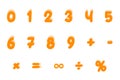 Vibrant font design, orange numbers and mathematical symbols. vector