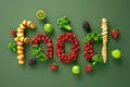 Vibrant Food Typography Display with Fresh Fruits and Vegetables