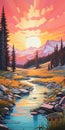 Vibrant Whistlerian Style Painting Of A River And Sun