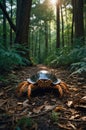 Forest Crab on Woodland Path, Sunlit Canopy Royalty Free Stock Photo