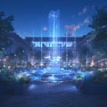 Vibrant Fountain in Modern Plaza - Stock Image