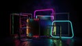vibrant frame neon multi color lamps and lights with dark black smoke background, Wallpaper, Generative AI