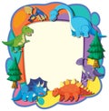 Vibrant frame with playful cartoon dinosaurs and trees Royalty Free Stock Photo