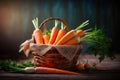 Vibrant Fresh Carrots in a Wicker Basket, Generative Ai