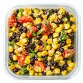 Fresh Corn Black Bean Salad with Cherry Tomatoes and Spinach in Clear Container Royalty Free Stock Photo