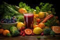 Vibrant Fresh Fruits and Vegetables for Juicing, Rich Colors and Textures