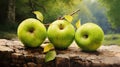 Vibrant and Fresh Luscious Green Apples on Unprocessed Eco-Friendly Paper Background.