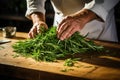 Cutting Vibrant Fresh Rosemary Herb. AI Generated