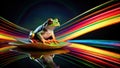 Vibrant frog on a lily pad amidst a symphony of colorful light streaks. Generative AI Royalty Free Stock Photo