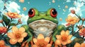Adorable Red-Eyed Tree Frog Amidst Blooming Flowers Royalty Free Stock Photo