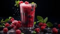 A vibrant, frozen concoction of red berries blended into a refreshing smoothie, served, AI generated Royalty Free Stock Photo