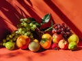 Vibrant Fruit Arrangement on Red Background