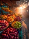 Vibrant Fruit Market at Sunrise Royalty Free Stock Photo