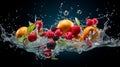 Vibrant Fruit Medley Caught In A Crystalline Water Splash. Generative AI Royalty Free Stock Photo