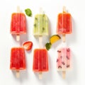 Vibrant Fruit Popsicles With Rich Textures On White Background