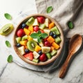 Vibrant Fruit Salad in Bowl, Top Down View Royalty Free Stock Photo