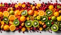 Vibrant fruit salad with juicy kiwi, orange, and raspberry variation generated by AI
