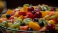 Vibrant fruit salad: kiwi, strawberry, blueberry, grape generated by AI