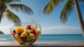 Tropical Fruit Salad Splash: Refreshing Delight by the Beach, Healthy Eating and Summer Vibes Royalty Free Stock Photo