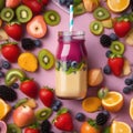 A vibrant fruit smoothie in a mason jar with a colorful straw4