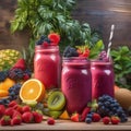 A vibrant fruit smoothie in a mason jar with a colorful straw3