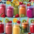 A vibrant fruit smoothie in a mason jar with a colorful straw2