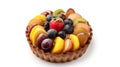 A vibrant fruit tart filled with an assortment of fresh berries, kiwi slices, and peach segments in a crispy crust Royalty Free Stock Photo