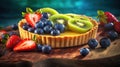 Vibrant Fruit Tart Luscious Custard Topping Fresh Fruit-filled Dessert Generative AI