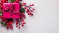 Vibrant Fuchsia Gift Box With Red Berries - Xmaspunk Decoration