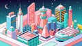 Vibrant Futuristic City Skyline with Neon Lights Illustration