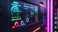 Futuristic control panel with neon lights