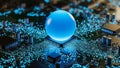 Futuristic Blue Sphere on Circuit Board with Glowing Lights Royalty Free Stock Photo