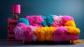 Vibrant And Futuristic Fur Couch: A Hyper Modern 2 Seater Sofa Bed