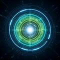 Vibrant Futuristic HUD Interface with Glowing Blue and Green Digital Target, Representing Advanced Technology, Data Analysis, and Royalty Free Stock Photo